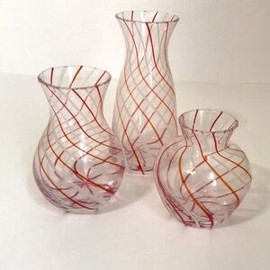 Vintage Williams Sonoma Candy Cane Stripe Blown Glass Bud Vases Set/3